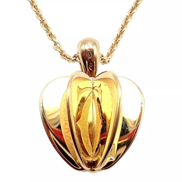 Rare! Cartier 18k Yellow Gold Double C 3D Apple Pendant Chain Necklace - Picture 5 of 9